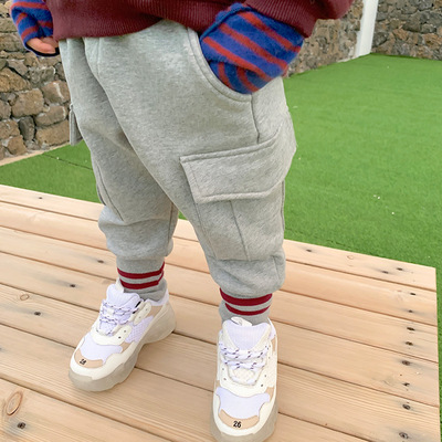 冬季新品韩版加绒童裤中小童休闲运动棉裤男女童中腰保暖厚长棉裤