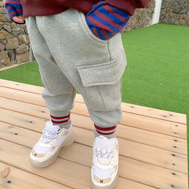 冬季新品韩版加绒童裤中小童休闲运动棉裤男女童中腰保暖厚长棉裤