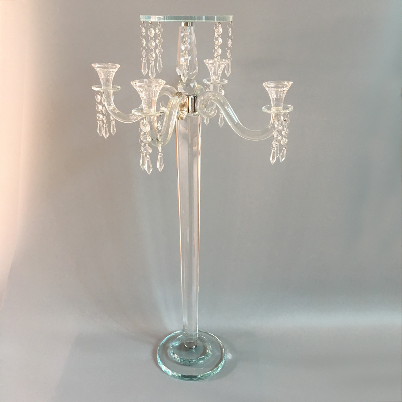 新款水晶玻璃烛台摆含花盘浪漫创意婚庆摆设烛光晚餐家用餐桌道具