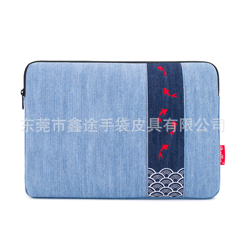 Creative Chinese Style Printed Eco-Friendly Denim Computer Bag, Lightweight Waterproof Laptop Sleeve Bag Customization