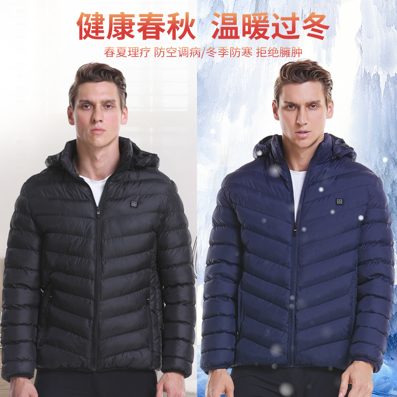 跨境新款智能发热棉服男女修身短款USB 充电加热棉衣外套发热马甲