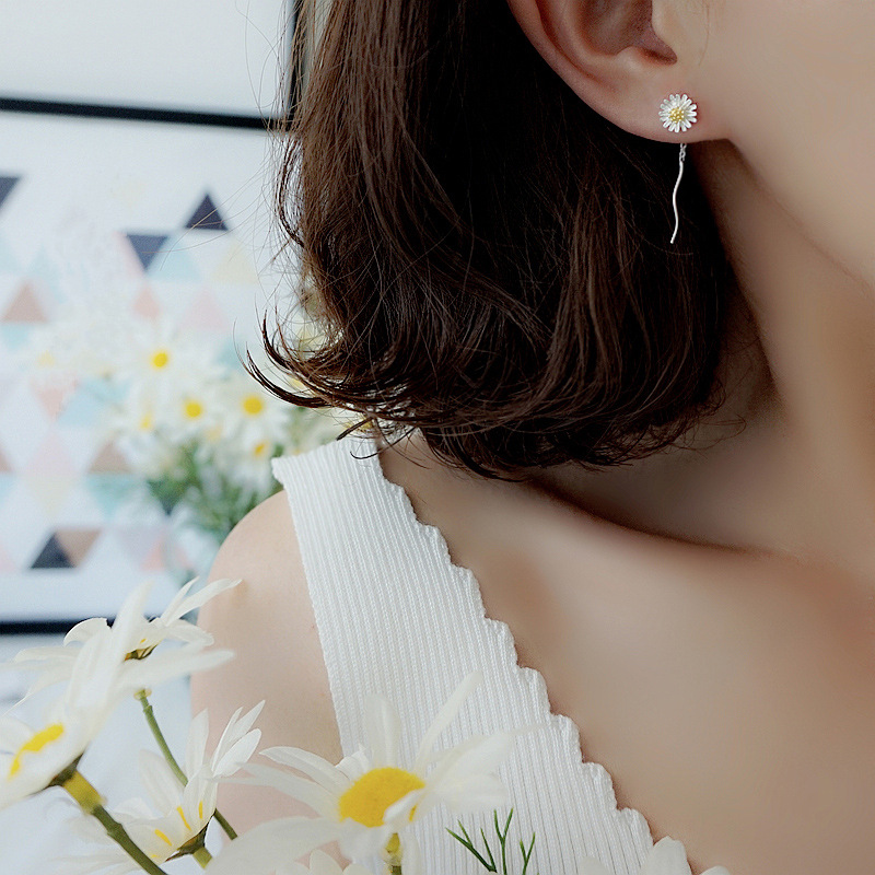 Pendientes de plata esterlina s925 pendientes de Margarita elegantes pendientes de joyería de plata de moda coreana