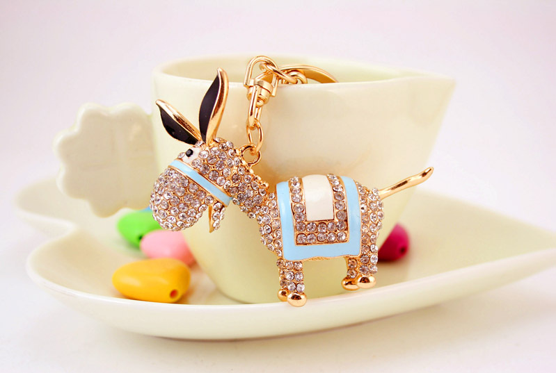 40g Weight Alloy, Metal Material Unisex Gender Pink, Red, Blue, Black Color Creative Cute Diamond Donkey Car Keychain 6
