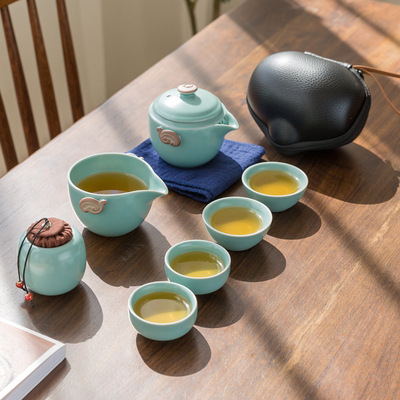 汝窑快客杯一壶二四杯便携旅行陶瓷功夫茶具套装家用办公茶壶茶杯