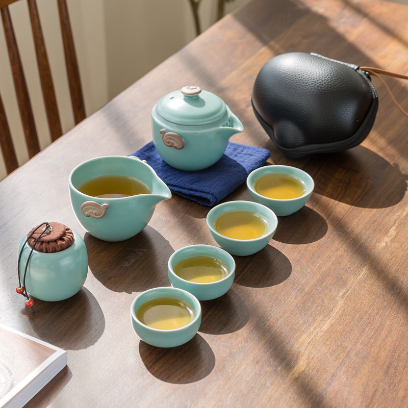 汝窑快客杯一壶二四杯便携旅行陶瓷功夫茶具套装家用办公茶壶茶杯