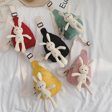 可爱卡通兔子腰包韩版时尚潮小孩斜挎包宝宝休闲帆布胸包儿童包包