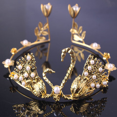 批發新鳳凰天鵝蛋糕裝飾皇冠 新娘鐵花珍珠生日擺台烘焙皇冠