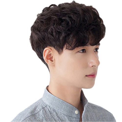 Fashionable Men's Wig Korean Style Male Hair Stylish Short Curly Wavy Realistic Hairpiece Wig Head Cover