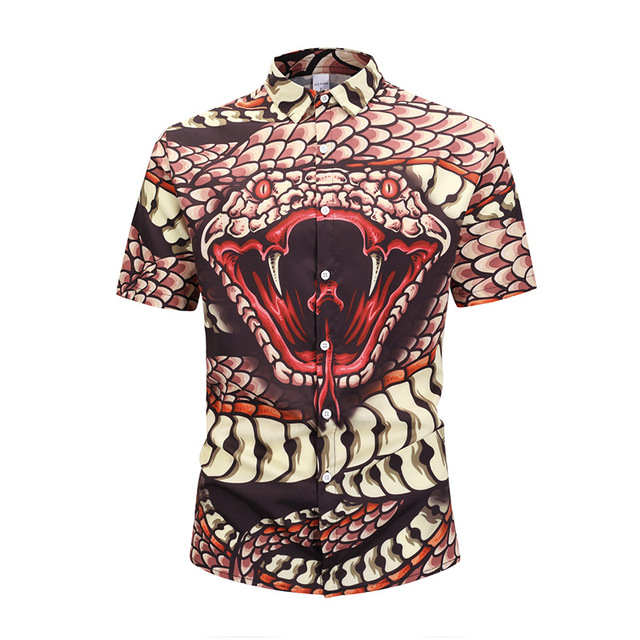 3D Cobra Printed Short-sleeved Shirts Street Large-Size Shirts