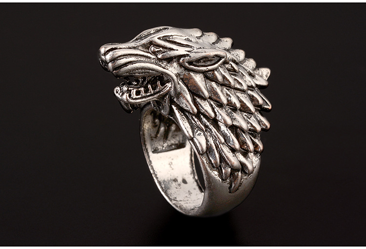 Title 5, Anello Uomo Vintage Ice Field Testa di Lupo