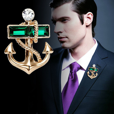 歐美個性百搭複古海軍風西裝外套高檔胸針 水晶船錨胸花情侶胸針