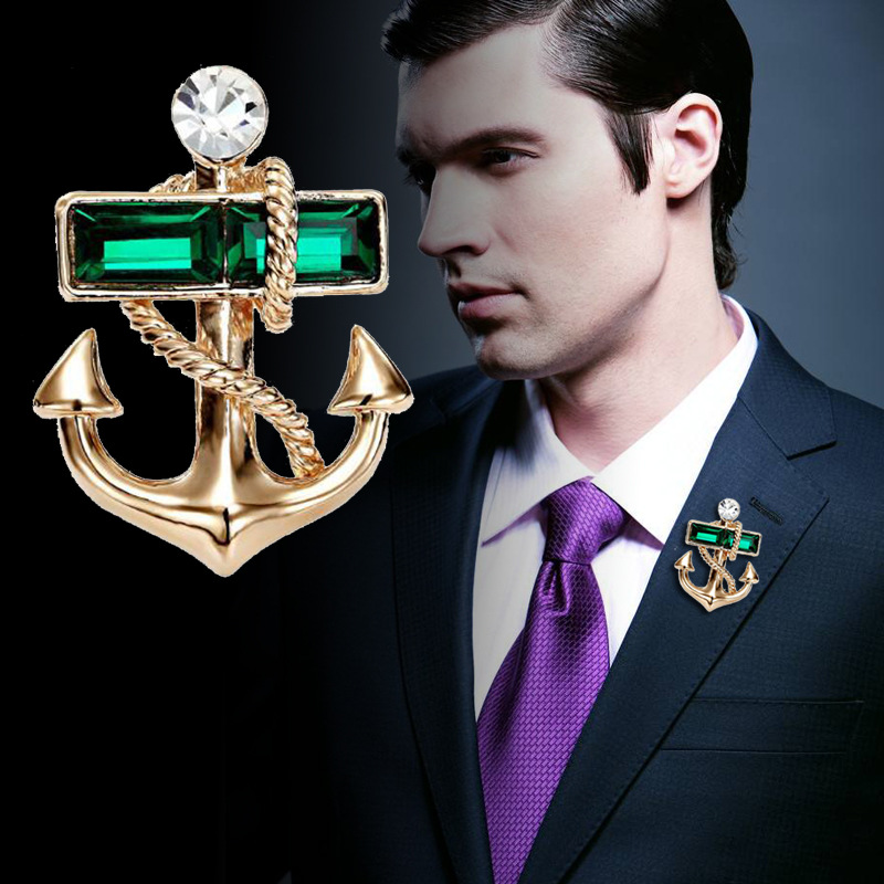 歐美個性百搭複古海軍風西裝外套高檔胸針 水晶船錨胸花情侶胸針