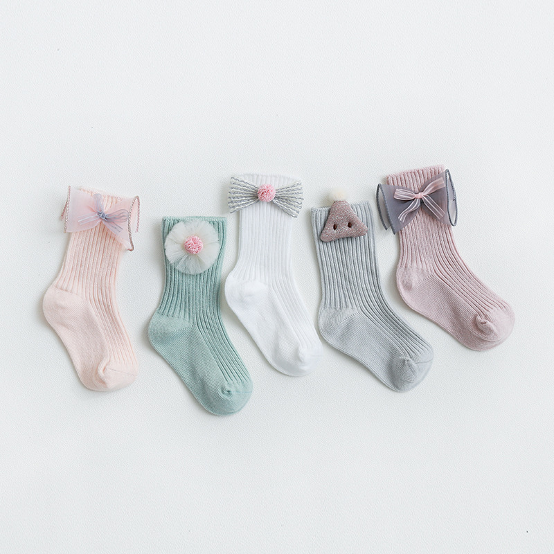 19 primavera y verano nuevo bebé calcetines arco encaje bebé calcetines aguja DOBLE BOCA suelta color sólido recién nacido NIÑOS Calcetines