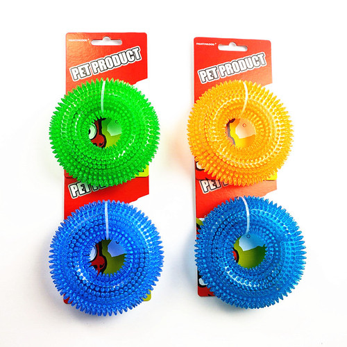 Chewable Sound Dog Toy TPR Spiky Teething Ring Tire Elastic Ball Dental Pet Toy 