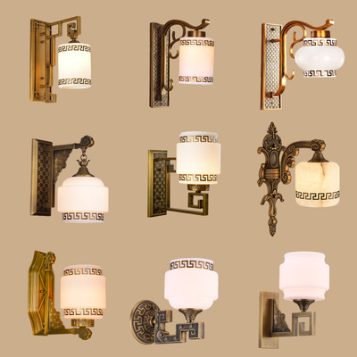 新中式全铜云石壁灯客厅中国风背景墙仿古创意现代简约床头灯具|ru