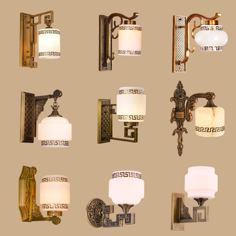 新中式全铜云石壁灯客厅中国风背景墙仿古创意现代简约床头灯具|ru