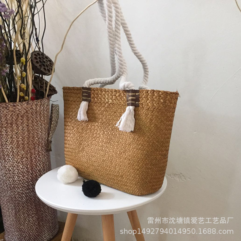 Bolso Bandolera Tejido de Paja de Mimbre y Paja Hecho a Mano