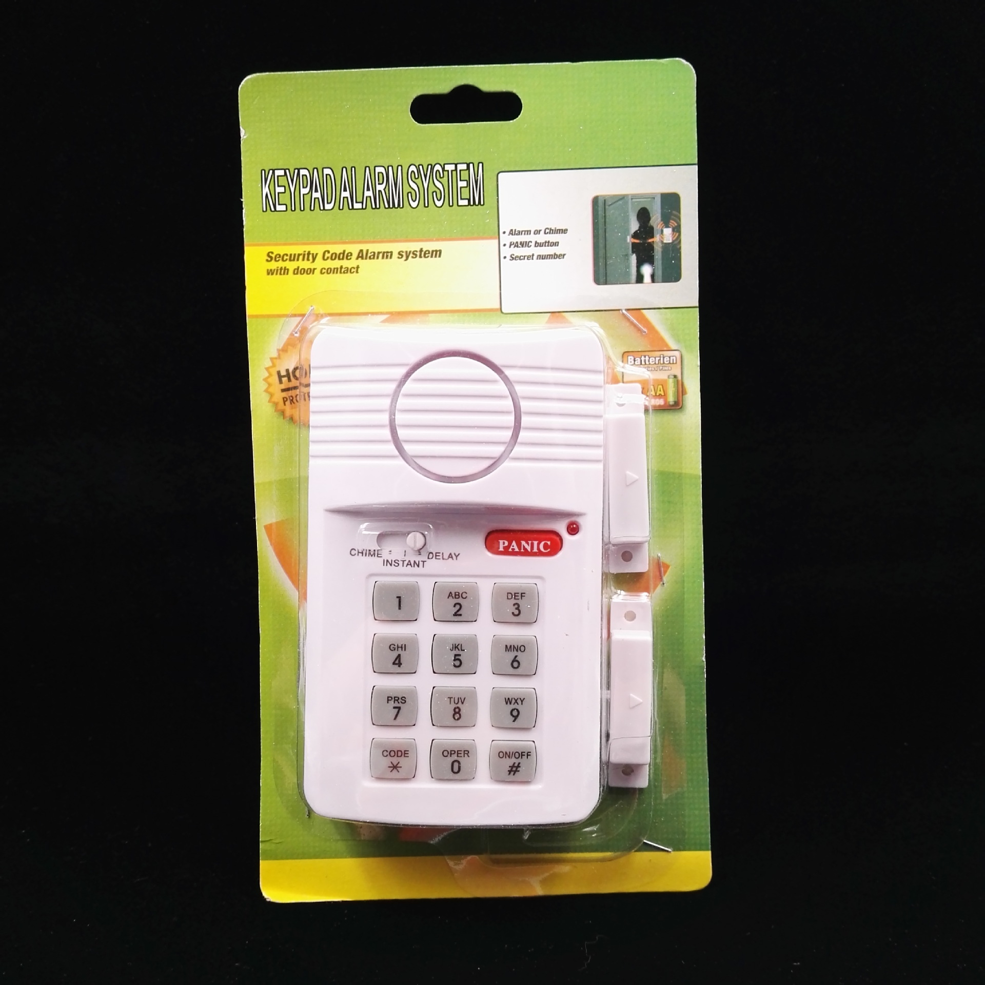 现货供应简易外贸英文中性353密码门窗报警器