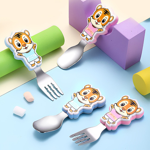 304 Stainless Steel Cartoon Spoons and Forks Children's Tableware Baby Food Feeding Spoons Training Forks and Spoons Gift Set