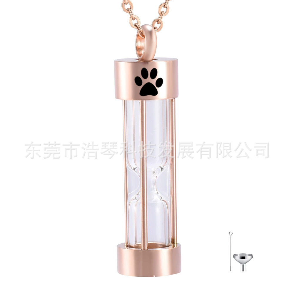 Трансграничные поставки титановой стали розовое золото Стекло песочные часы пекарная шкатулка кулон памятное животное пекарное ожерелье флакон духов