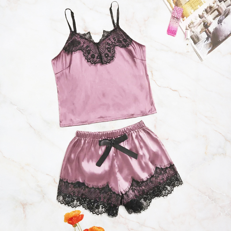 sexy satin lace camisole pajamas NSYO9784