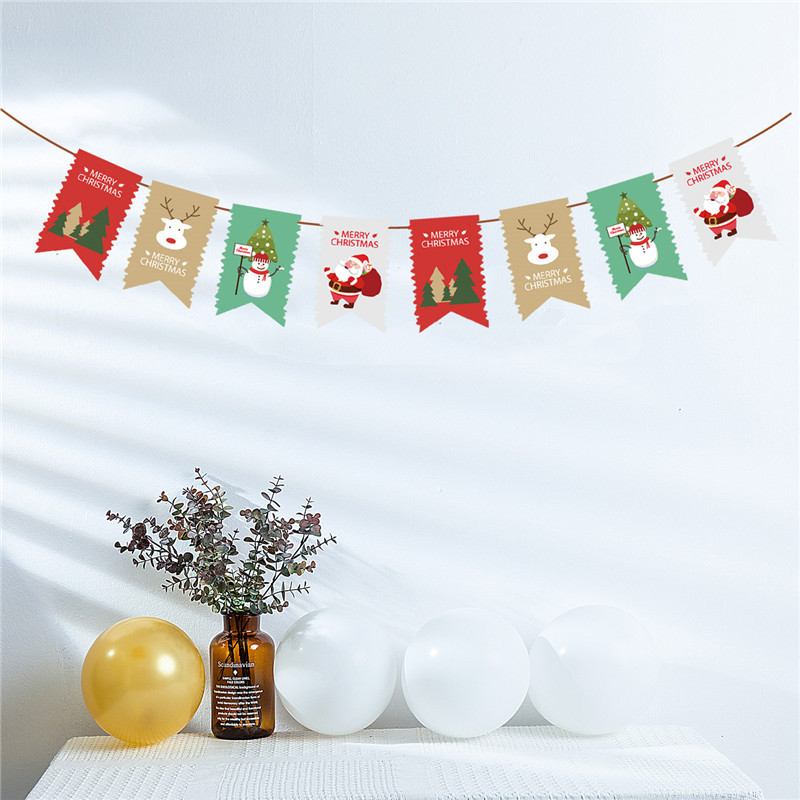Decoraciones navideñas Bandera de tirón de Navidad Bandera de ocho lados bandera colgante papel de dibujos animados suministros de empavesado de Navidad