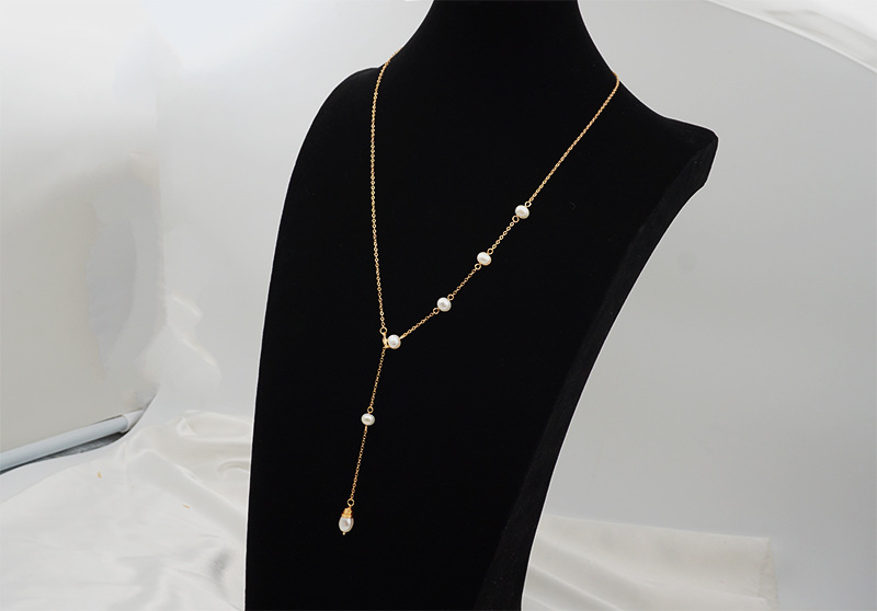Mode Einfarbig Perle Titan Stahl Beschichtung Halskette 1 Stück display picture 5