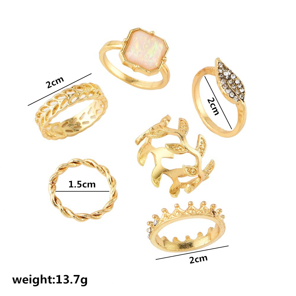 New Fashion Leaf Full Diamond Crown Women's Ring 6-piece Set Wholesale display picture 2