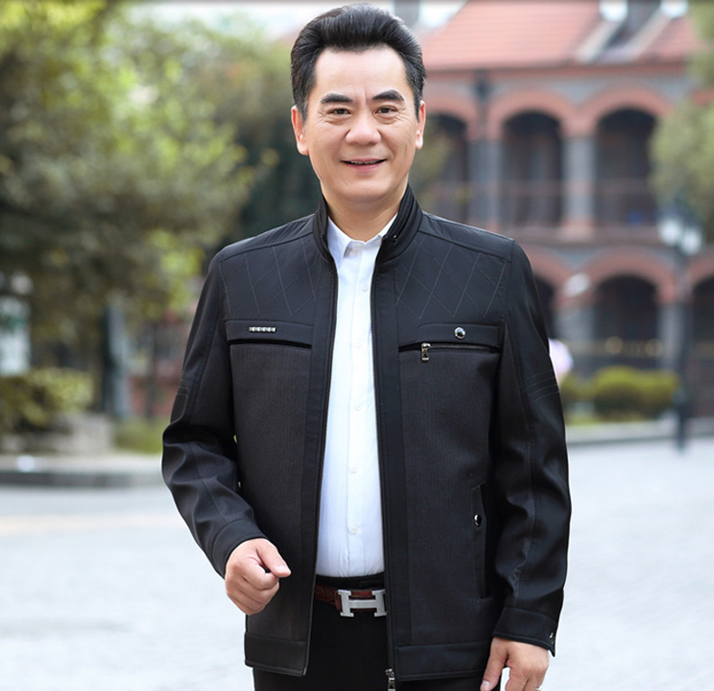 爸爸裝春裝外套中老年人春秋季休閑薄款夾克40上衣服50歲中年男裝
