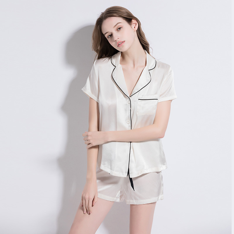 Summer silk pajamas female 19 Mmi two-piece short-sleeved shorts split loose silk silk home service suit