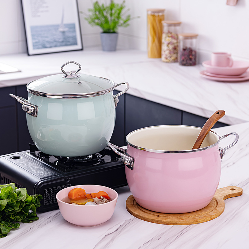 Enamel soup pot Japanese soup pot Korean baby auxiliary food pot induction cooker general enamel pot manufacturer direct selling uncoated