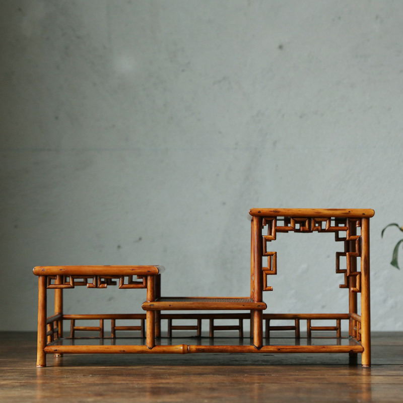 耕云老凤眼竹茶棚茶具收纳架多宝格博古架古玩文玩菖蒲兰花台|ru