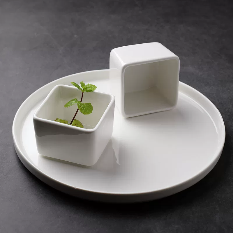 Creative ceramic Sifang Bowl Hotel Article Motor Cai California Cold Vegetable Molecular Cooking Sifang Cup Featured Food Cup