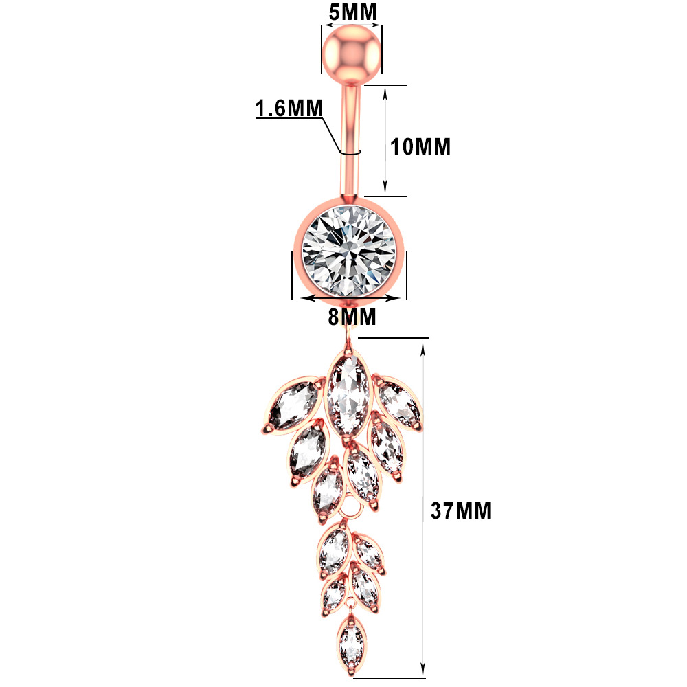 European And American New Style Ring Creative Leaf Horse Eye Zircon Belly Button Stud Piercing Jewelry_voghion.com