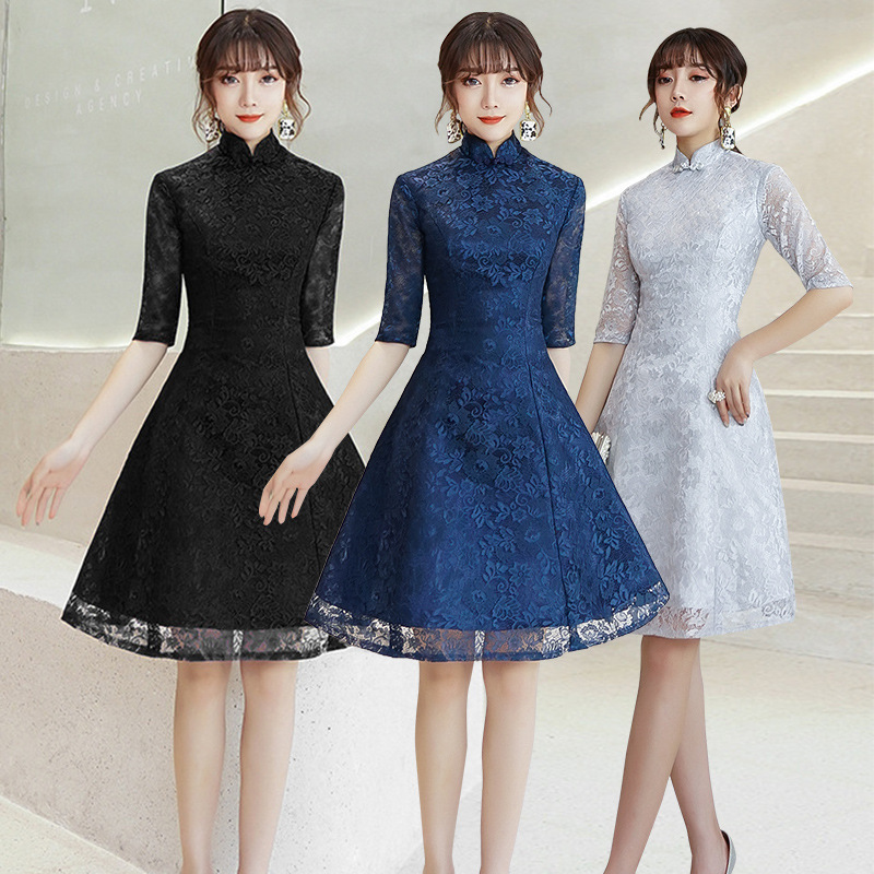 Fábrica al por mayor 2024 nuevo verano guxiu mejorado encaje cheongsam vestido fresco niña cheongsam vestido