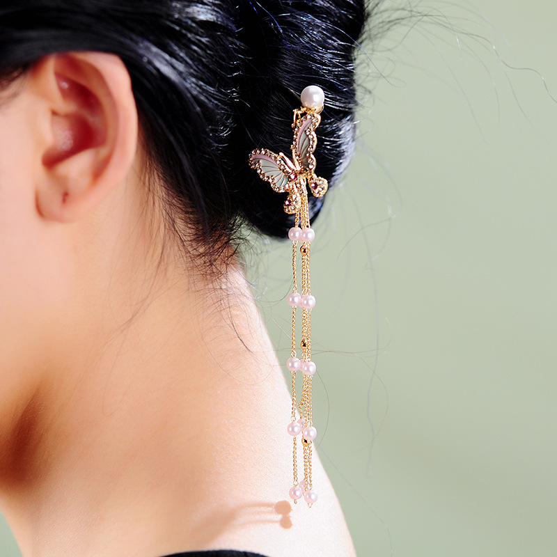 New Fashion Headdress Long Pearl Butterfly Tassel Hairpin Hair Accessory display picture 7
