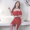 Sexy suspender Red Size Split Ruffle V-neck bottom dress