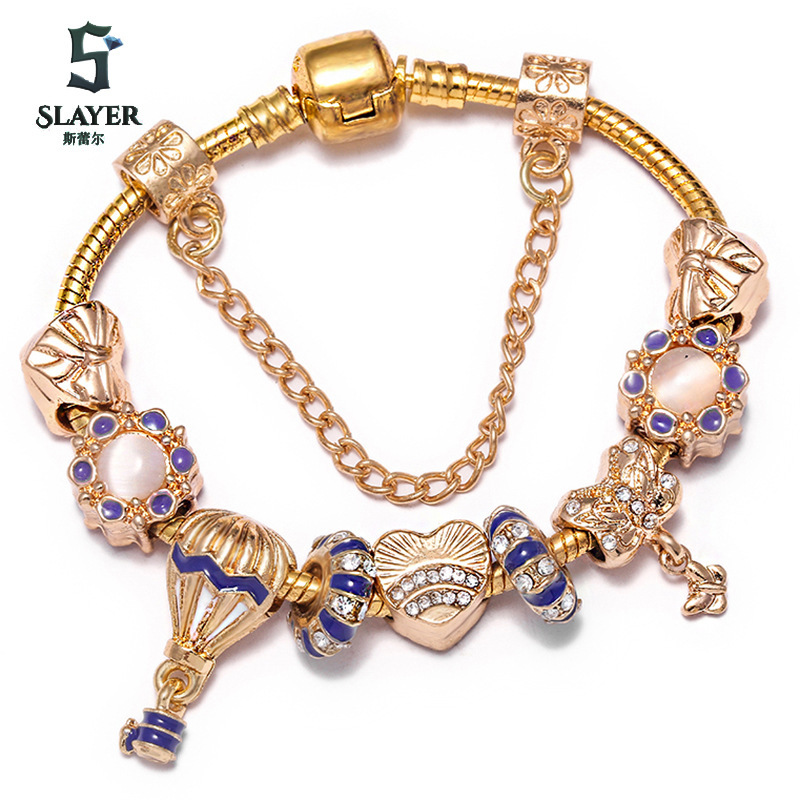 New Hot Air Balloon Charm Bracelet Exotic Inlaid Zirconia Pendant Women Children Christmas Gift