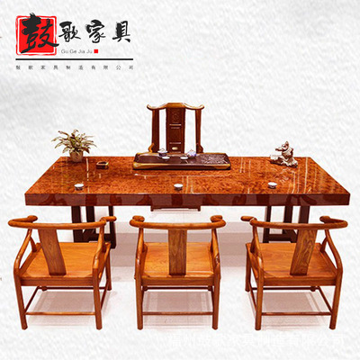 Pakistan flowers solid wood Large board tea table Ten sets Occam Large board solid wood Tea Service Walnut Log Desk Tables and chairs