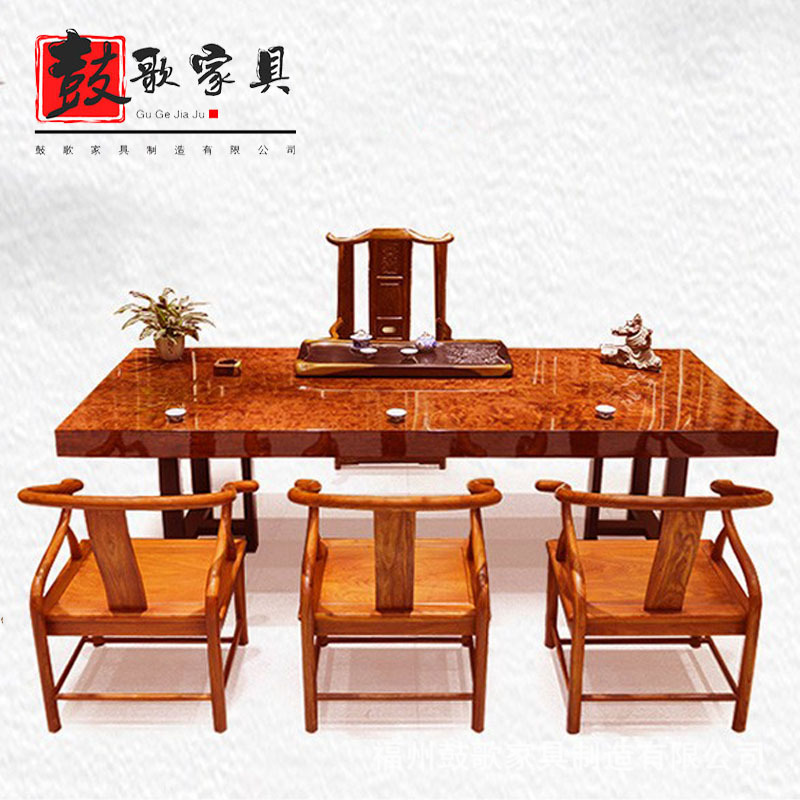Pakistan flowers solid wood Large board tea table Ten sets Occam Large board solid wood Tea Service Walnut Log Desk Tables and chairs