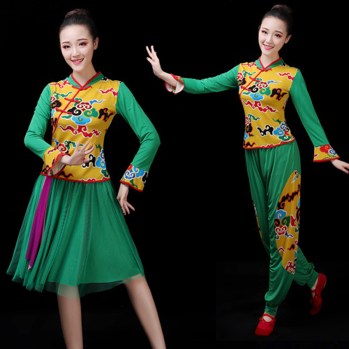 Chinese folk square dance costume set for women Performance costumes Xiangyun ethnic classical Yangko umbrella guang chang wu dance costumes