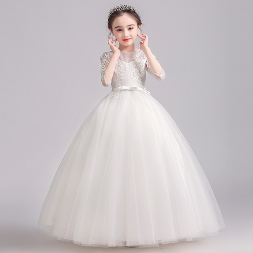 Princess skirt girl white flower wedding dress shaggy skirt little girl host chorus show dresses performance dress children dress