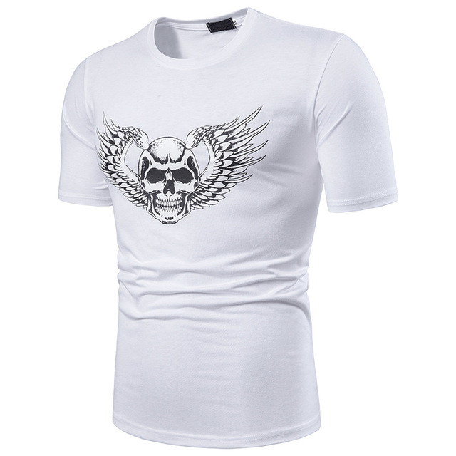 short-sleeved T-shirt chest dynamic drag racing skull printing  