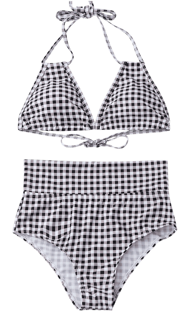 Cotton FashionBikini(Black and white grid 211-S)Swimwear NHHL2030-Black-and-white-grid-211-S