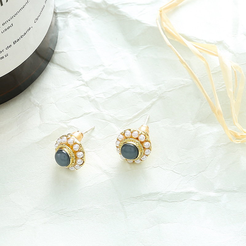 925银针珍珠树脂圆形耳钉