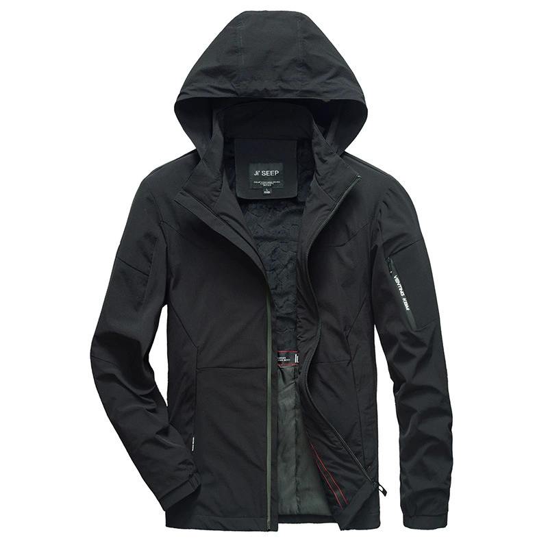 Осенне-зимняя новая куртка на флисовой подкладке, мужская спортивная уличная утолщенная эластичная куртка с капюшоном, пальто, прямые продажи, 1985 год