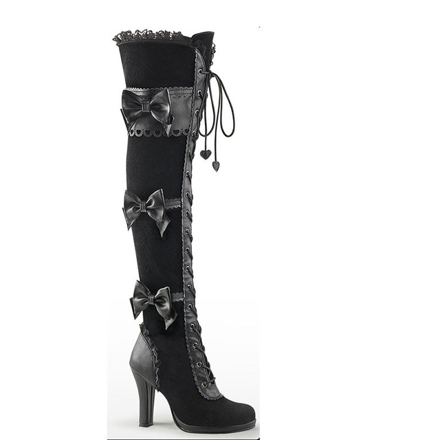 Long-barrel bow front lace high-heeled boots