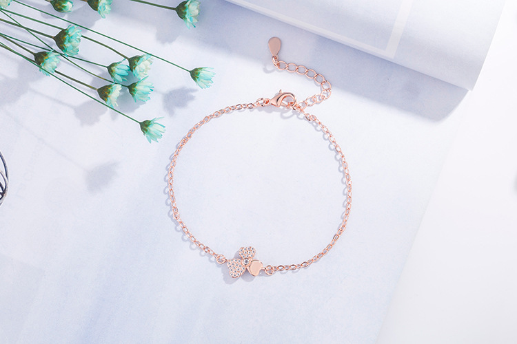 Korean version of the new clover flower diamond zircon leaf copper bracelet