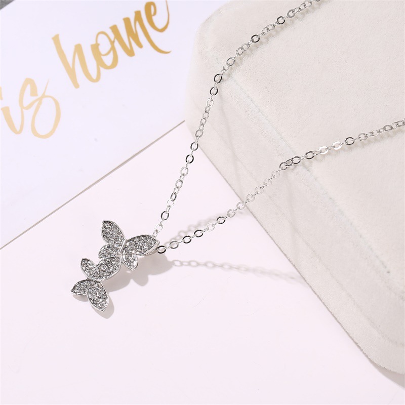 Korean new jewelry full diamond butterfly necklace female simple clavicle chain jewelry wholesale