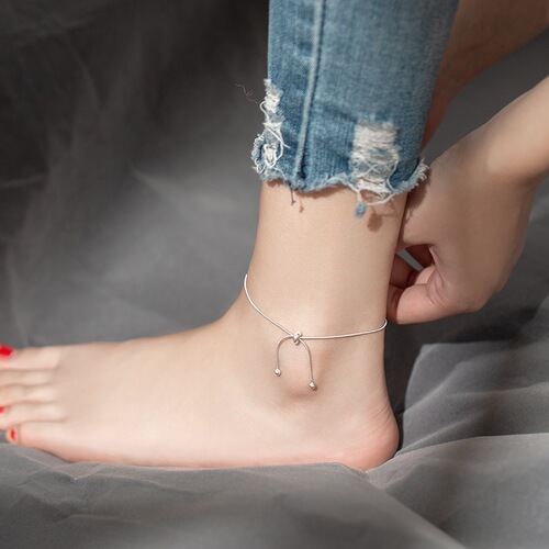 Adjustable ball bead tassel anklet drop shipping Cross-border ins simple snake bone anklet slim ankle jewelry for women